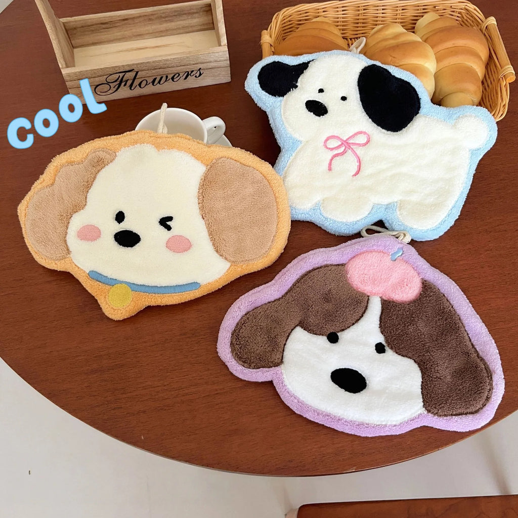 Soft, absorbent cartoon puppy hand towel from Showlu Fashion Store, quick-drying for kitchen or bathroom use.