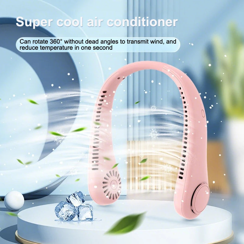 Showlu Smart General 4000mAh portable neck fan worn around the neck, with adjustable fan blades and lightweight design.