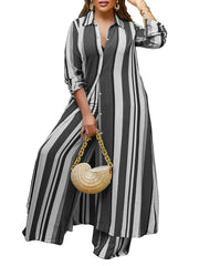 Autumn Spring African Women Long Sleeve V-neck Polyester 2 Piece Top Long Pant Matching Sets XL-5XL African Clothes Women