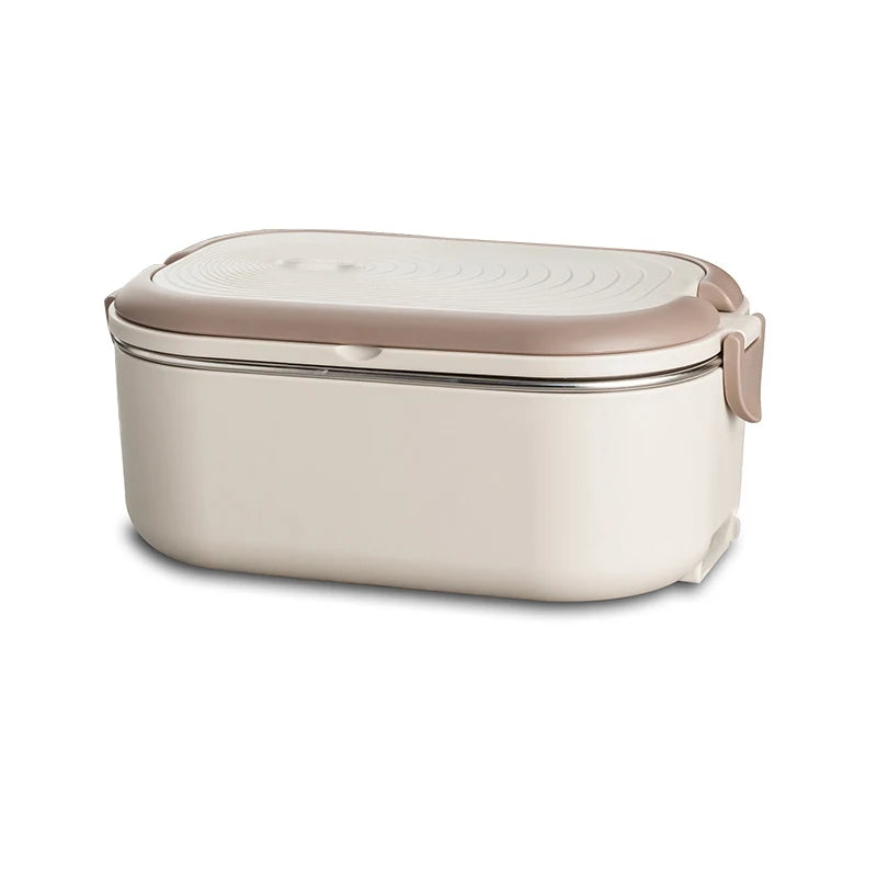 Portable electric lunch box with stainless steel compartments, EU/US plug, 1L capacity, food warmer and tableware set.
