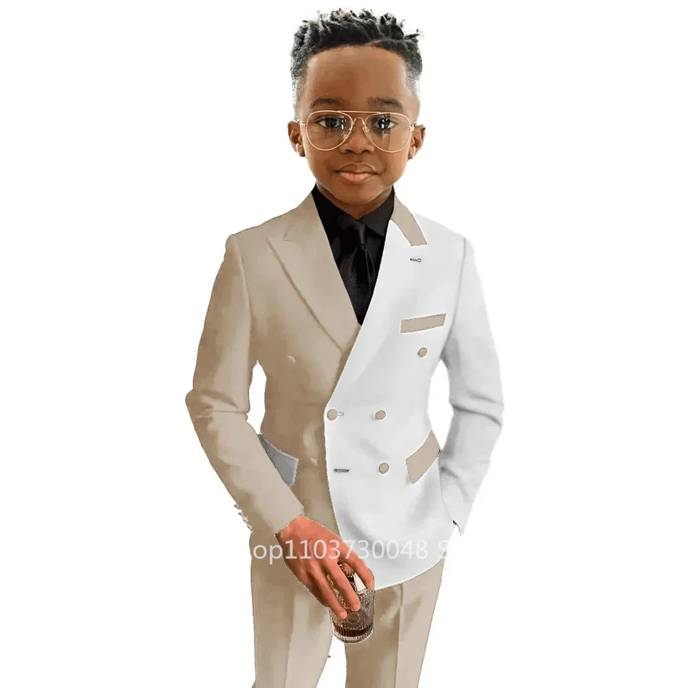 SHOWLU Boys' 2-Piece Double Breasted Suit with peak lapel, formal blazer set, featuring stylish tailored design and classic formal style
