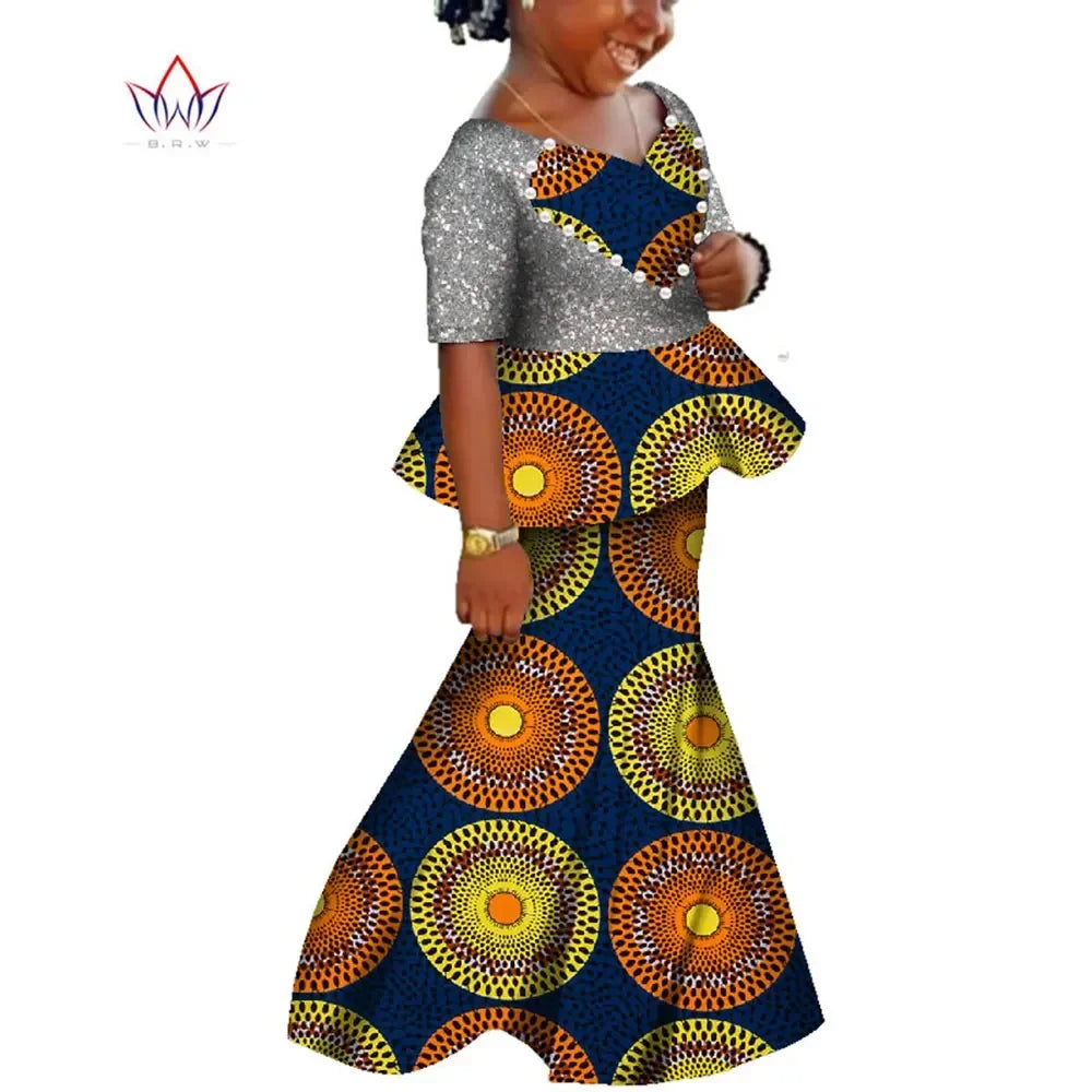 African Dashiki print cotton girls dress by SHOWLU FASHION STORE featuring vibrant summer clothing design and colorful patterns.