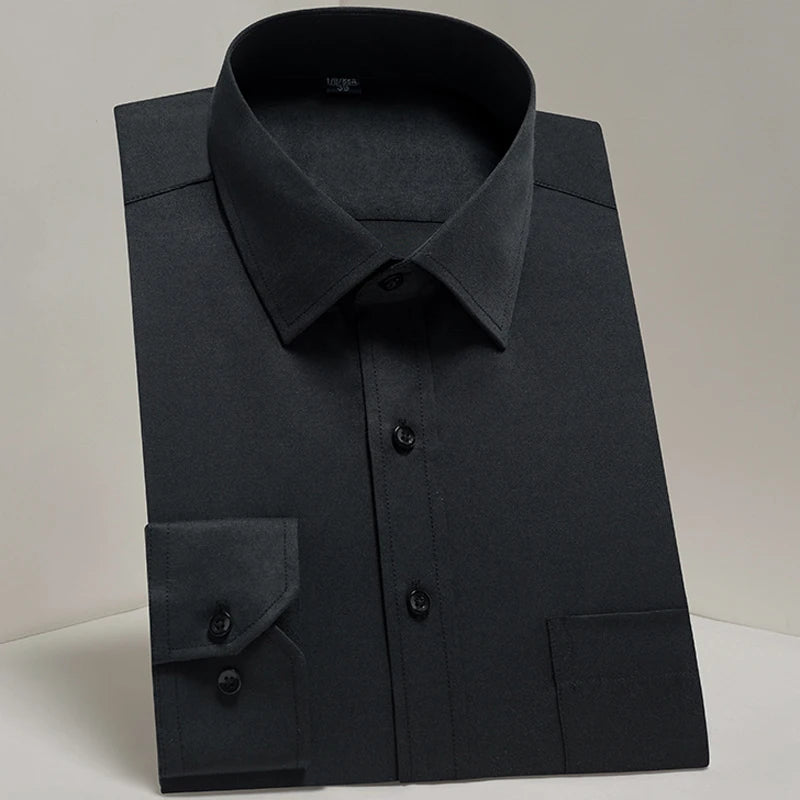 Showlu Fashion Men's slim-fit dress shirt in cotton blend with long sleeves, ideal for business or formal occasions.