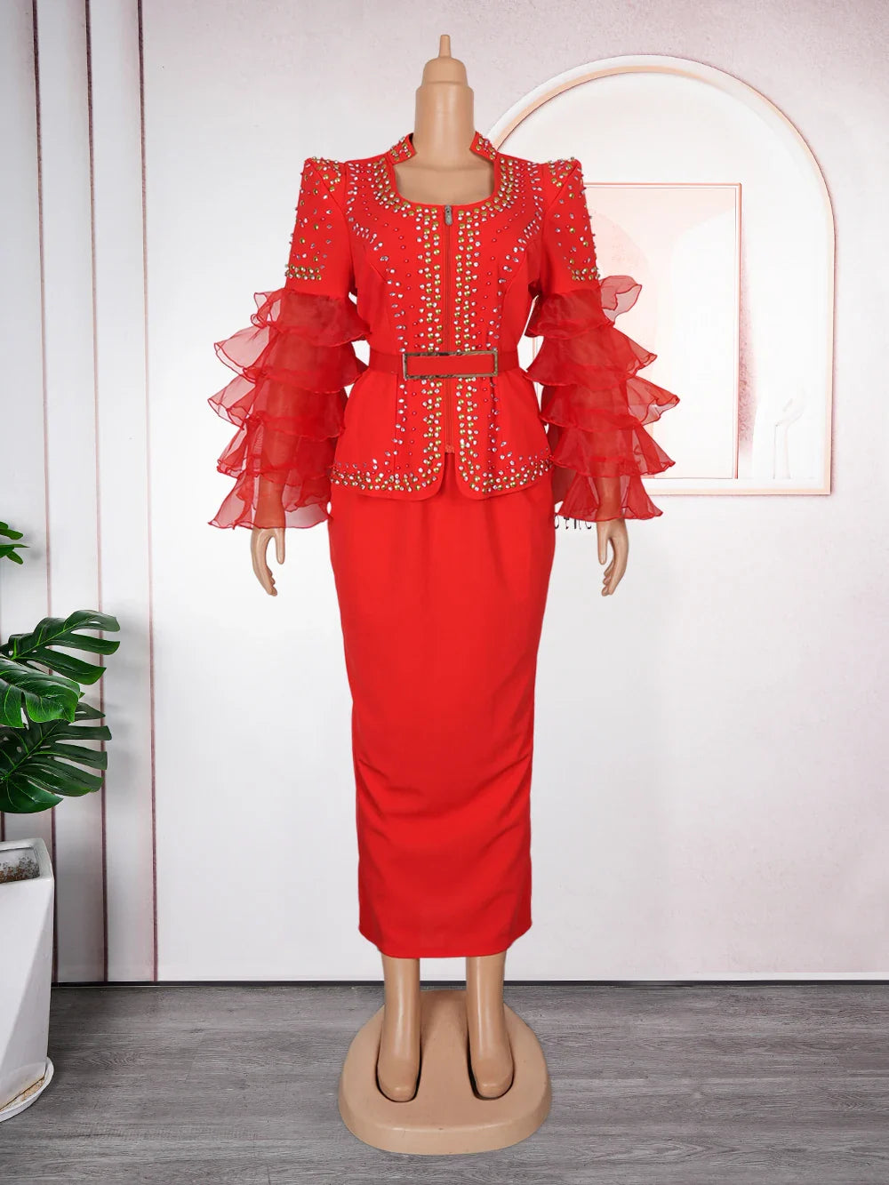 African long dress with ruffle sleeves by SHOWLU FASHION STORE, ideal for wedding or party occasions