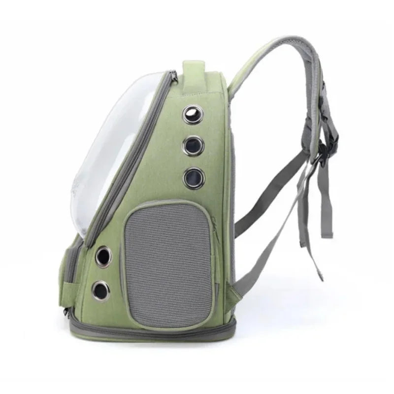 Breathable transparent cat carrier backpack by Booteely, showing a clear, ventilated travel bag with a cat inside for easy transport.