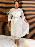 White lace African party dress for women, SHOWLU FASHION STORE dashiki gown with intricate lace details and traditional African design.