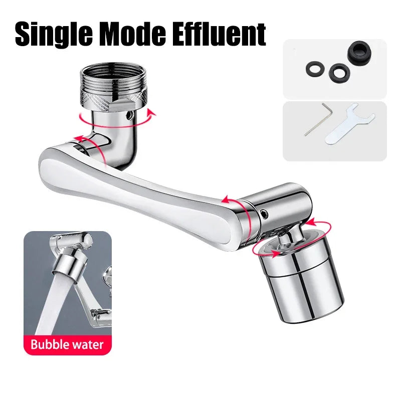 Showlu Brass 1080 Swivel Faucet Extender with universal 2-mode aerator, featuring a sleek metal finish and adjustable design.