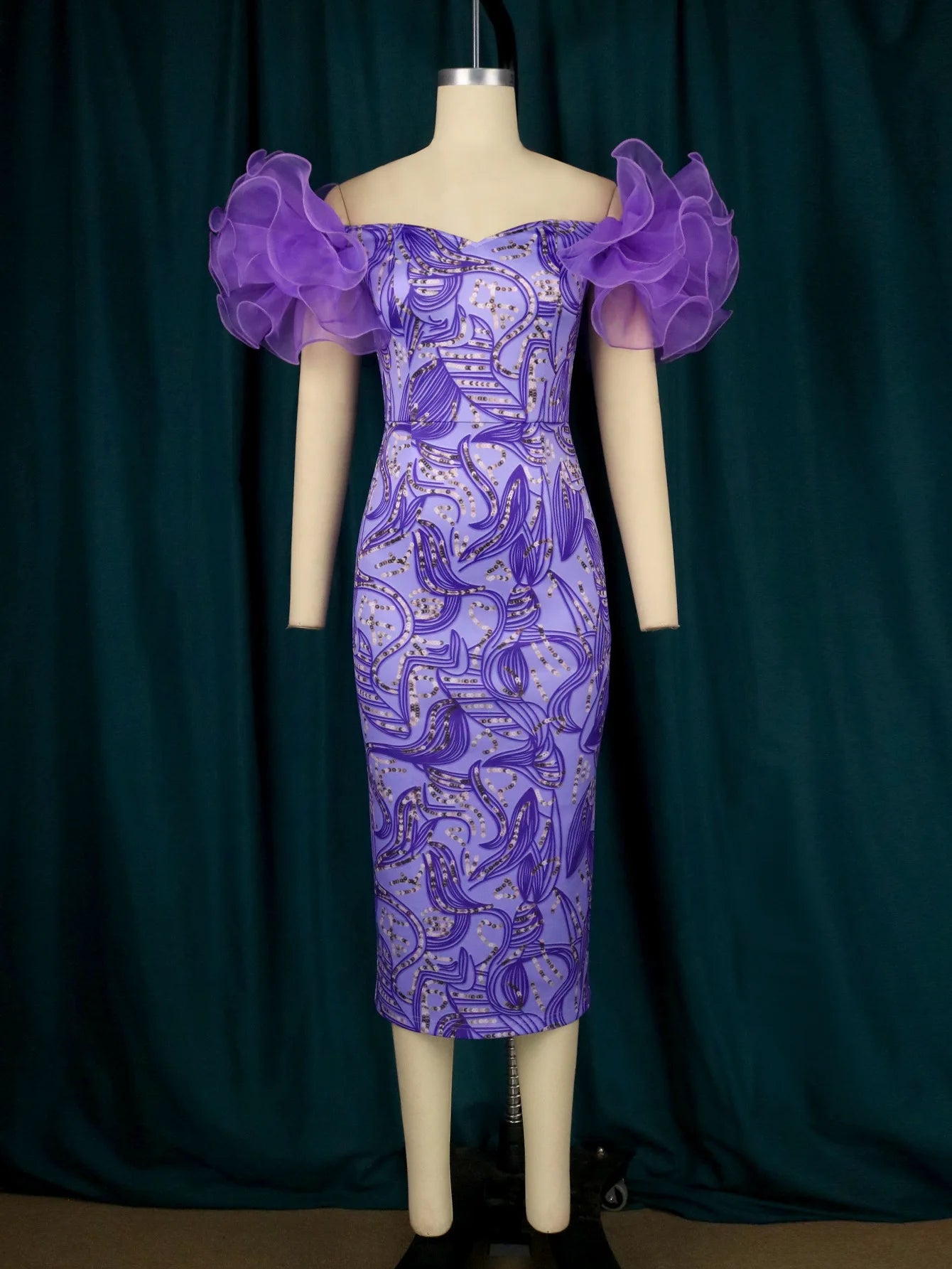 Snow Master women's V-neck midi dress with mesh sleeves and print, perfect for evening parties and events.