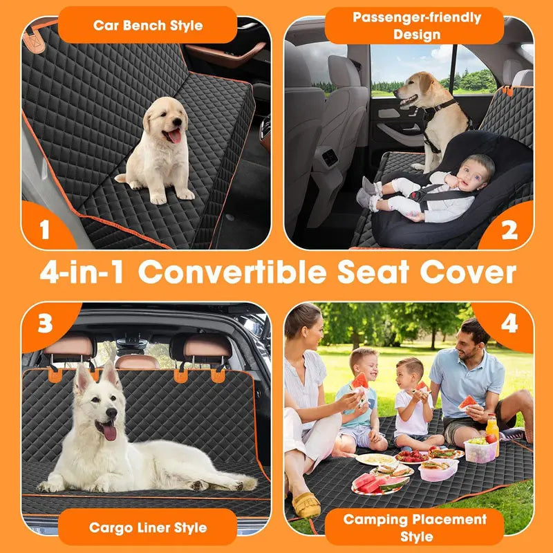 Showlu waterproof dog car seat cover with plaid nylon fabric, designed as a pet travel hammock for vehicle safety and comfort