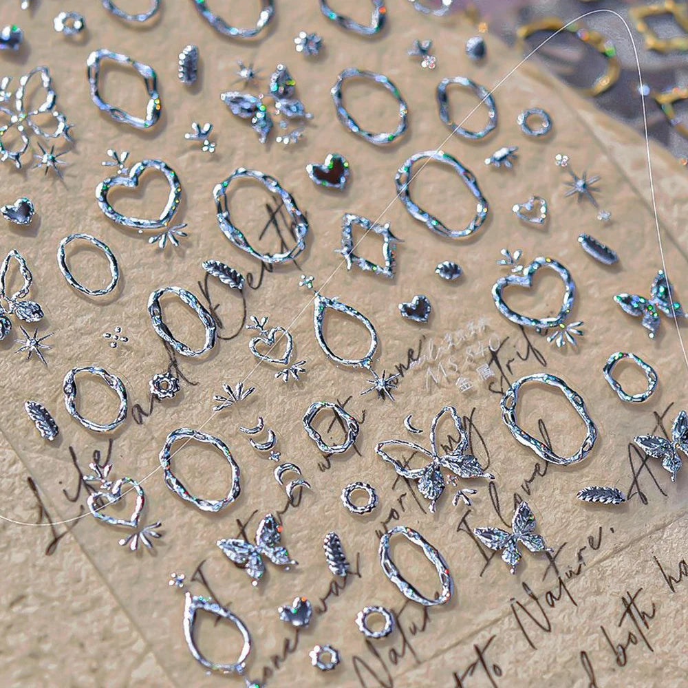 Elegant gold scepter 5D nail art stickers with gemstone design, self-adhesive manicure decals for luxurious nail decoration.