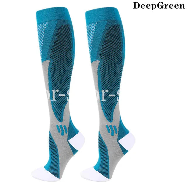 Showlu men's compression golf socks, knee-high nylon stockings with supportive design, ideal for athletic and nursing wear.