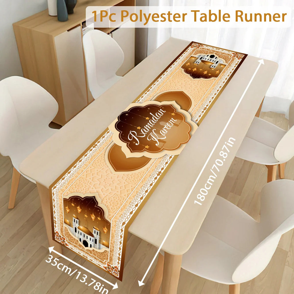 Ramadan decoration table runner with Eid Mubarak design for home tablecloth, Islamic Muslim party, Eid al-Fitr decor.