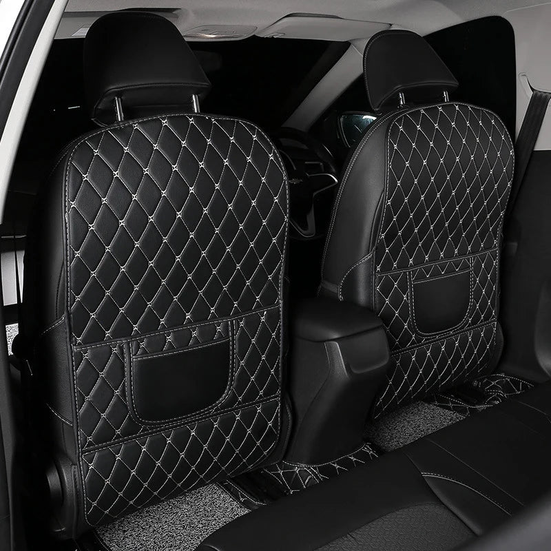 Showlu Smart General car seat back protector displaying a durable, waterproof cover with multiple storage pockets on a vehicle seat.