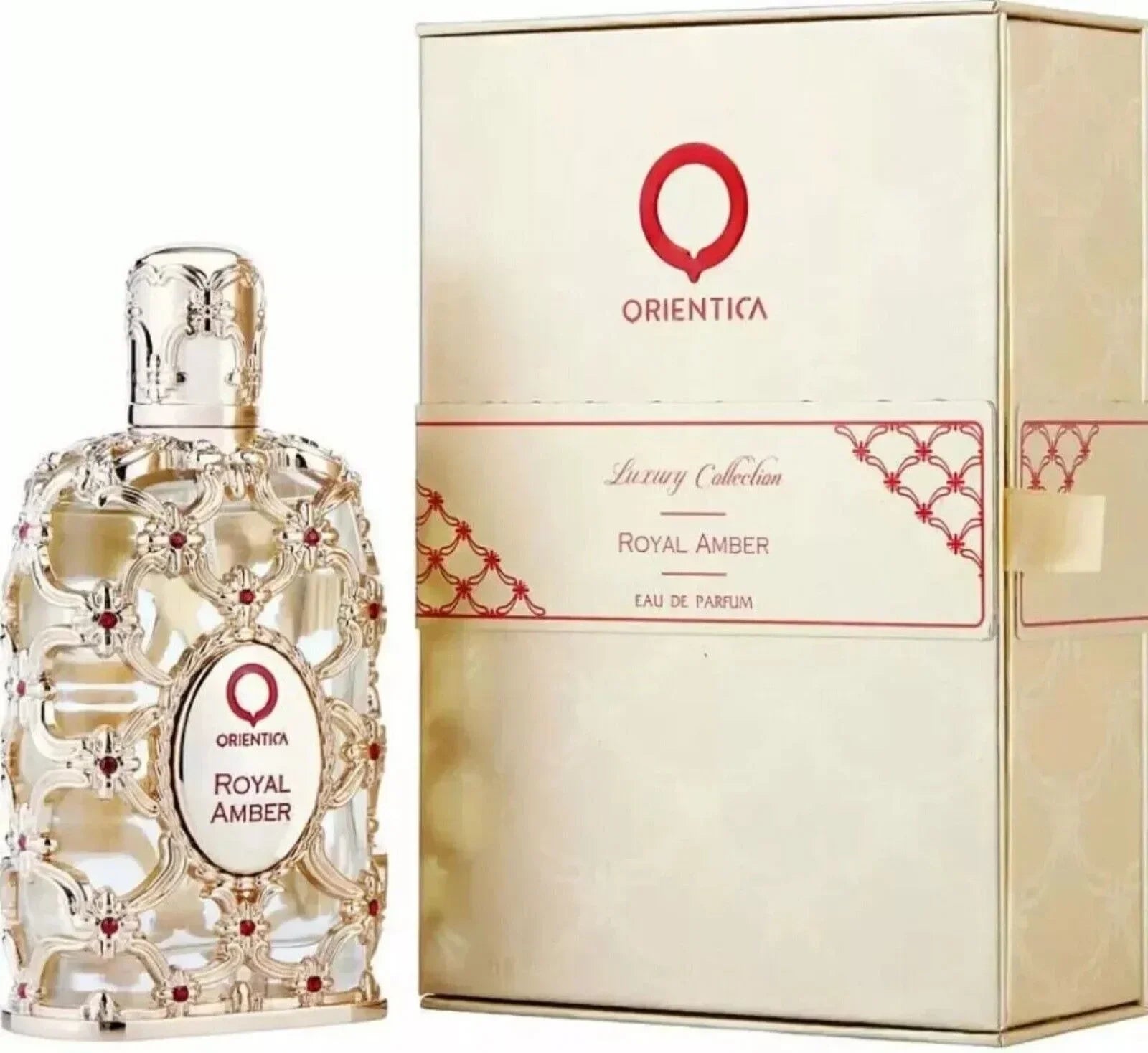 Unisex DJBS Royal Amber Eau De Parfum bottle with floral fragrance, 2.7 oz, featuring a sleek design and amber accents.