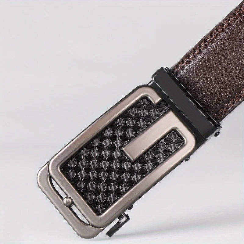 Men's leather belt with micro adjustable buckle from Showlu Fashion Store, ideal for dressing up and versatile styling.