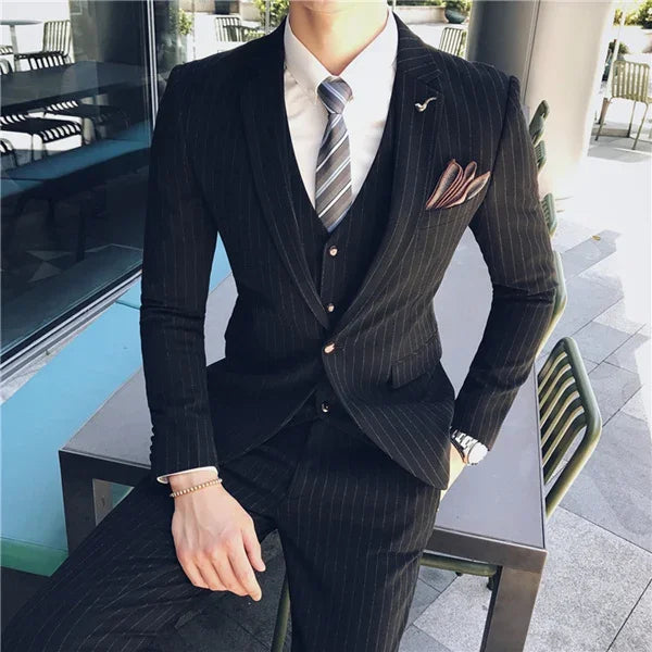 S-7XL (Jacket+Vest+Pants) Fashion Boutique Lattice Formal Business Mens Suit 3Pcs Set Groom Wedding Dress Plaid Suit Show Stage SHOWLU FASHION STORE