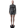 JENYAGE Women's 2-Piece Denim Set with slim zip jacket and shorts, stylish Y2K fashion outfit in classic blue denim