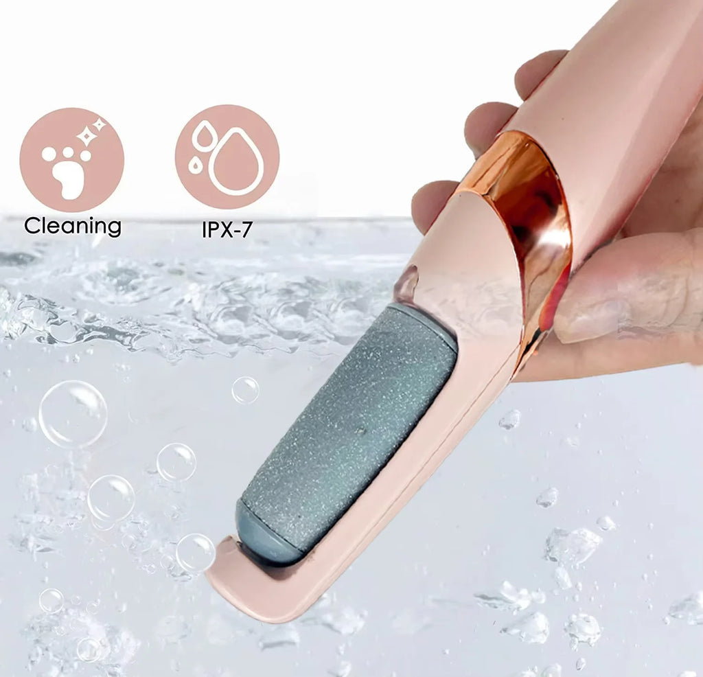 Showlu Smart Rechargeable Electric Foot Callus Remover Tool with exfoliating roller on a white background.