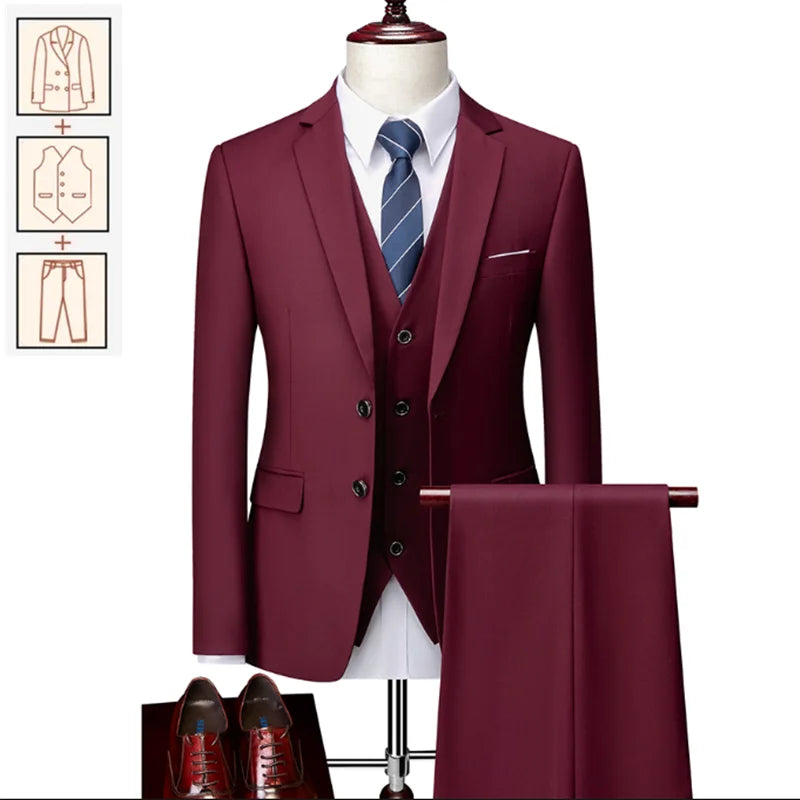 Men's black business casual suit from Showlu Fashion, featuring a solid color formal tuxedo set for weddings and parties.