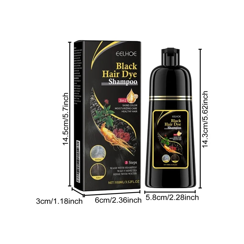 Eelhoe 3-in-1 black hair dye shampoo by SHOWLU FASHION STORE, natural herbal instant hair coloring product.