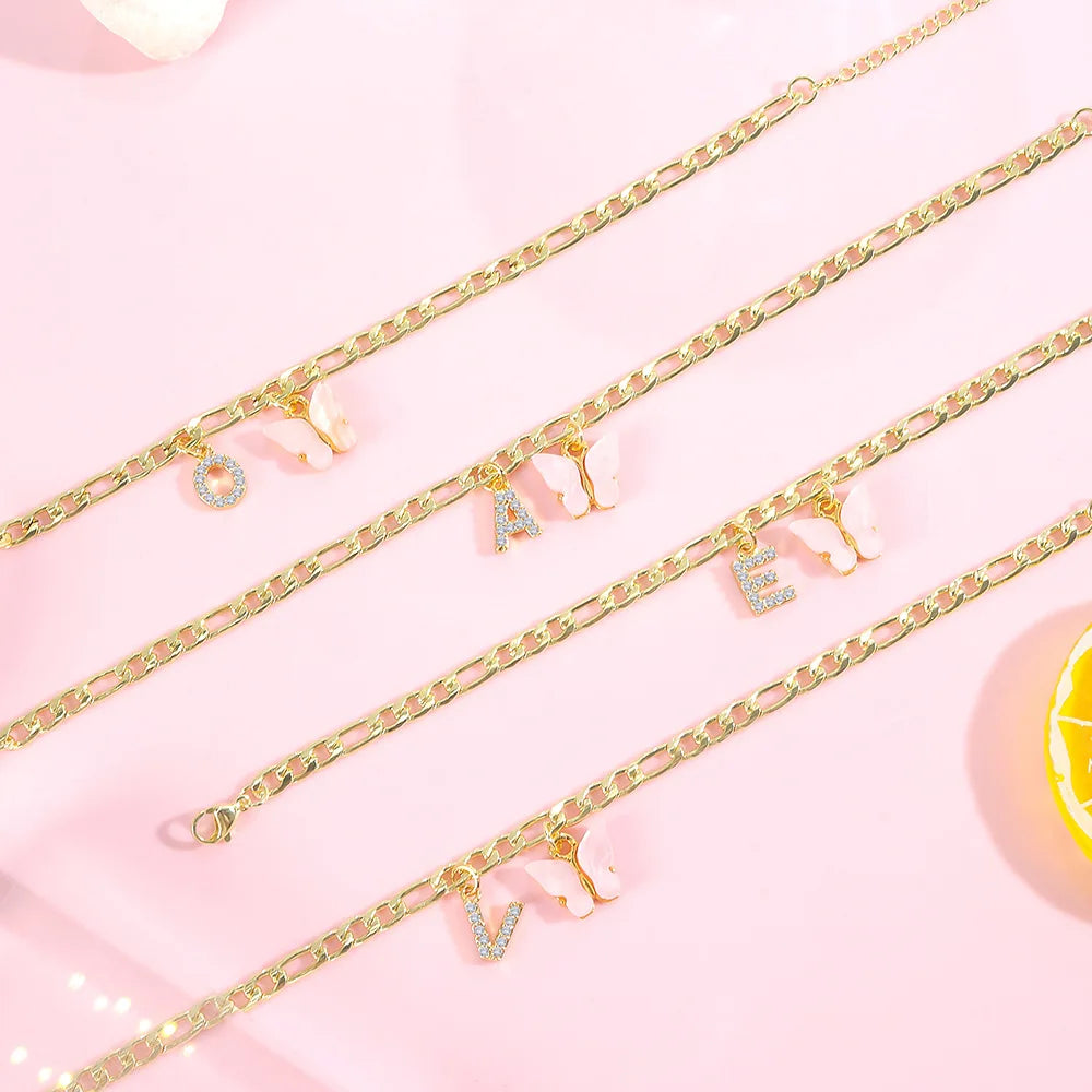 Stainless steel initial A-Z letter anklet with butterfly design, waterproof jewelry for women and girls, trendy leg chain accessory