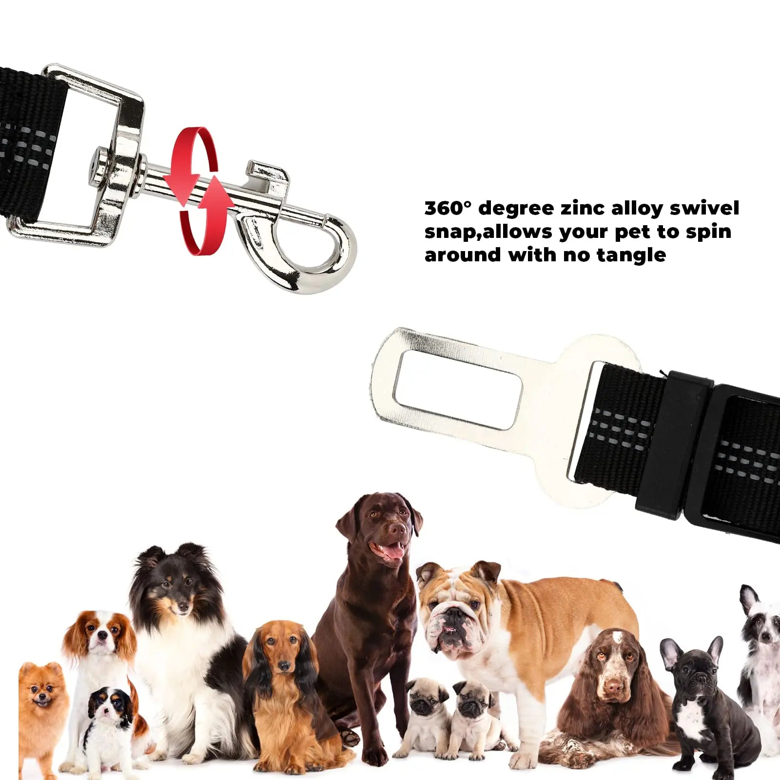Showlu Smart General pet car seatbelt harness securing a small dog in a vehicle for safe travel.