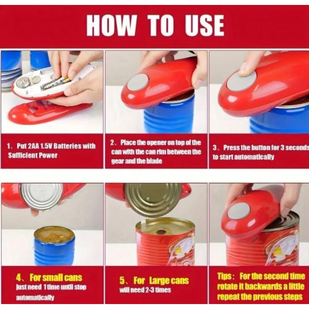 Electric can opener by Showlu Fashion Store with one-touch operation, ideal for elderly and arthritis sufferers, compact kitchen gadget.