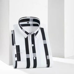 Men Printed Shirt Spring and Autumn Long-sleeved Pocket Stripes Shirt Slim Man Fashion Korean All Matching Casual Undershirt