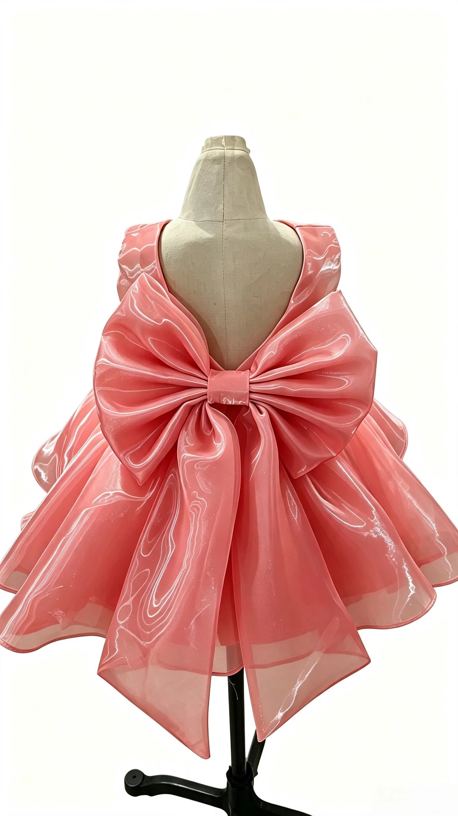 Baby Girl Satin Flower Girl Dress Low Back Thin Straps Bow Luxury Princess Gown Toddler 1st Birthday Baptism Wedding Party Dress