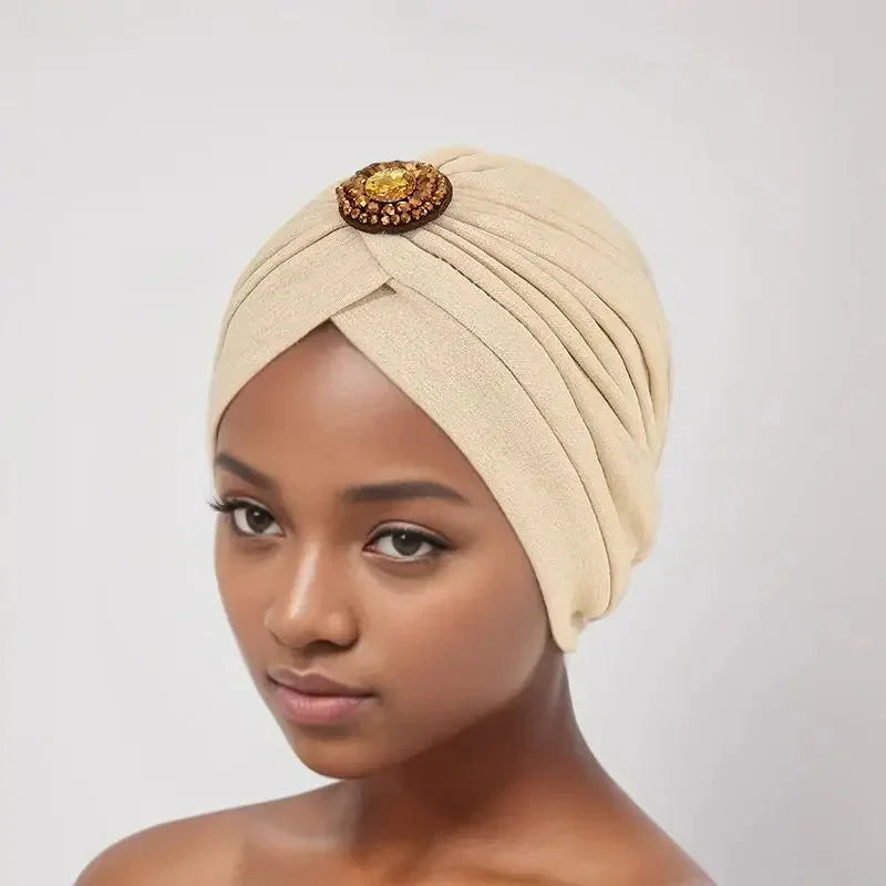 Showlu Fashion women's diamond pleated turban hijab chemo cap wrap in elegant fabric, stylish and comfortable head covering for women.