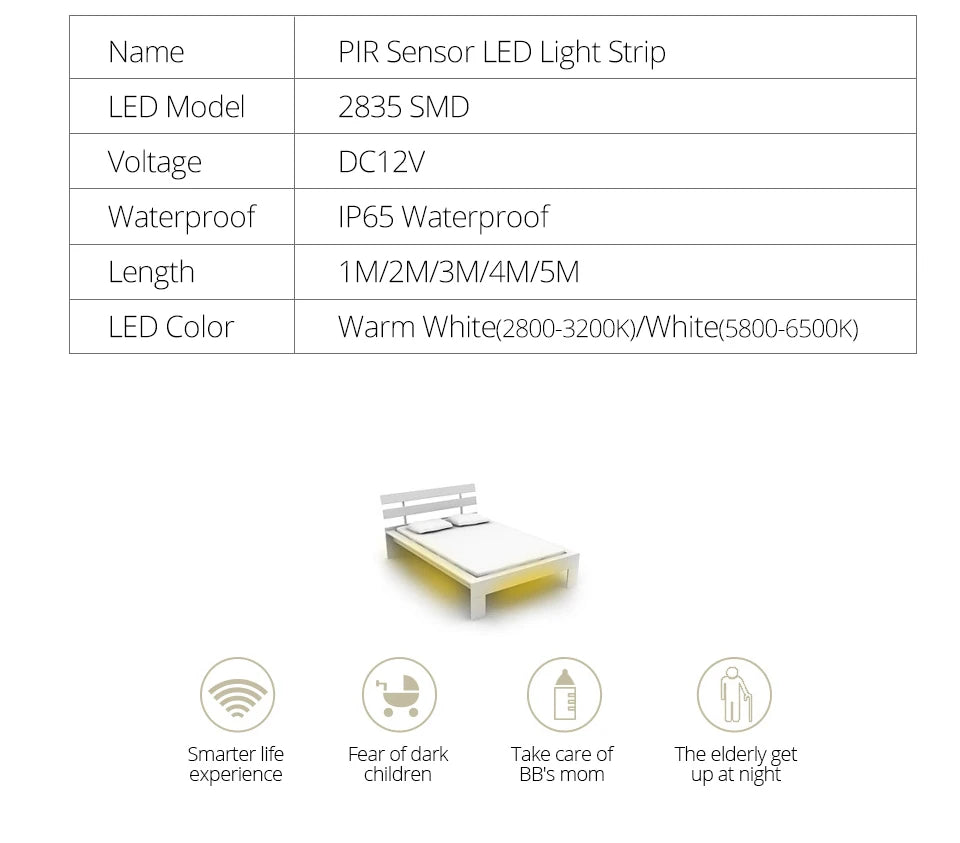 Showlu Smart General LED Under Bed Motion Sensor Light illuminating a dark bedroom with adjustable brightness.