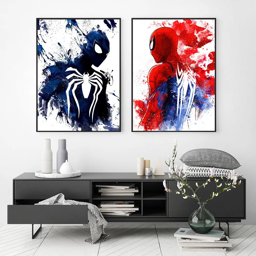 Unframed Marvel Spider-Man watercolor canvas wall art poster featuring vibrant superhero illustration from SHOWLU FASHION STORE
