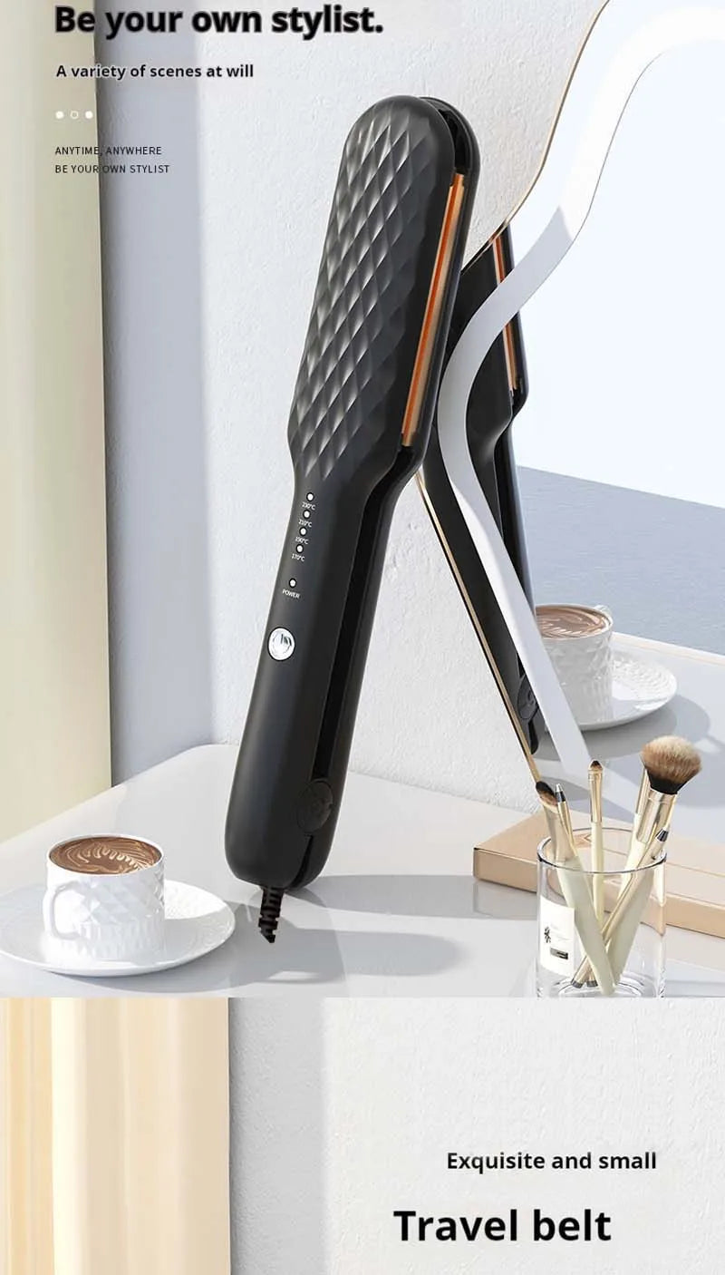 Showlu Smart General hair crimper tool with textured plates for creating crimped hairstyle, shown in a close-up image.