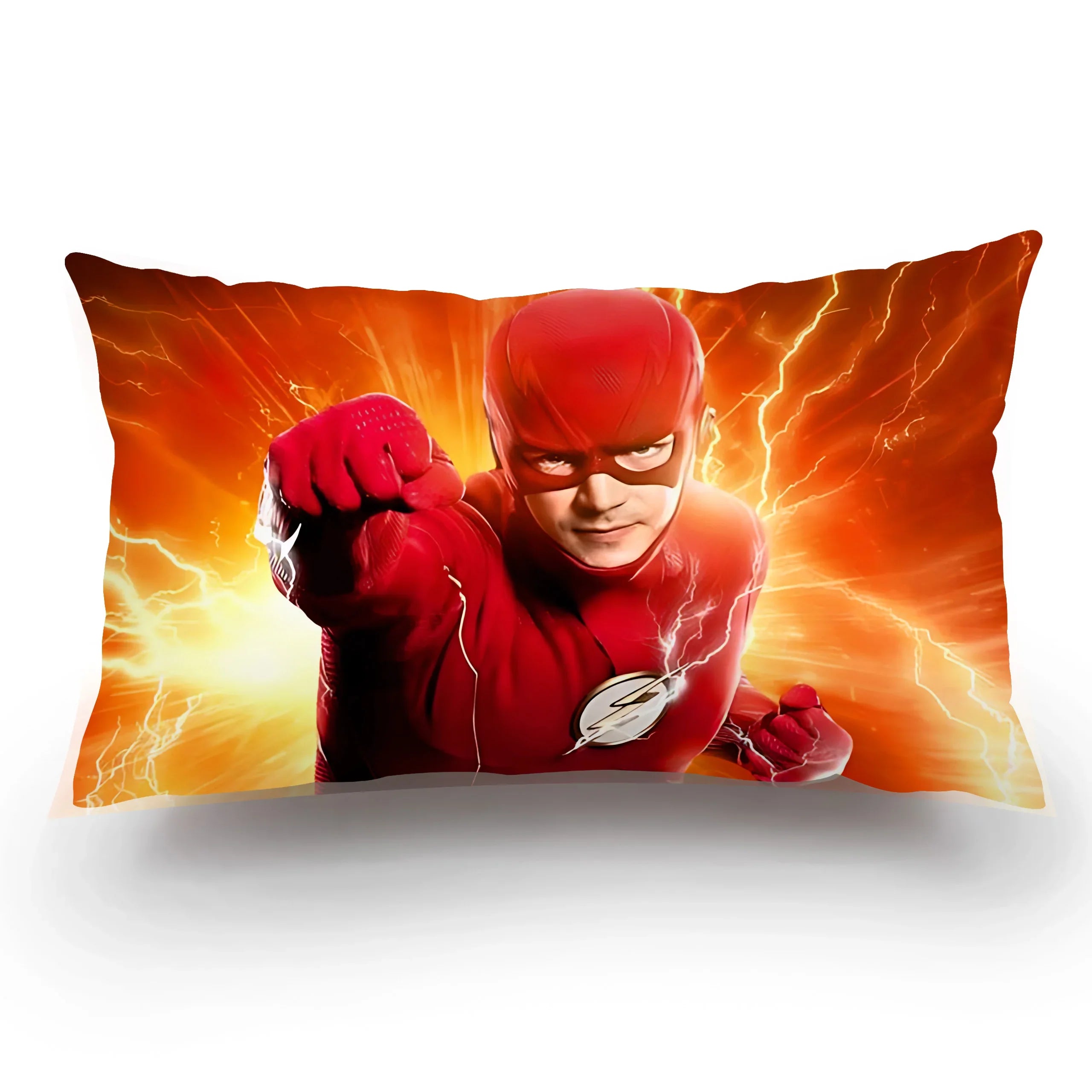 Double-sided plush pillow cover featuring The Flash from Marvel, soft cartoon cushion case in vibrant red and yellow colors.