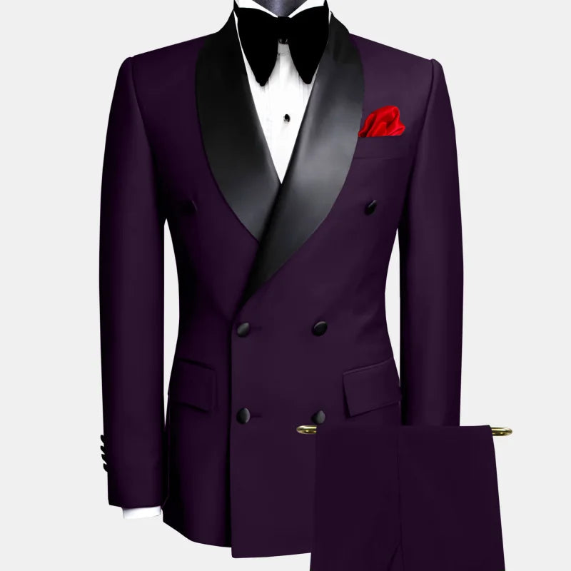 Black men's double-breasted suit by Showlu Fashion Store, stylish 2-piece ensemble for smart casual occasions.