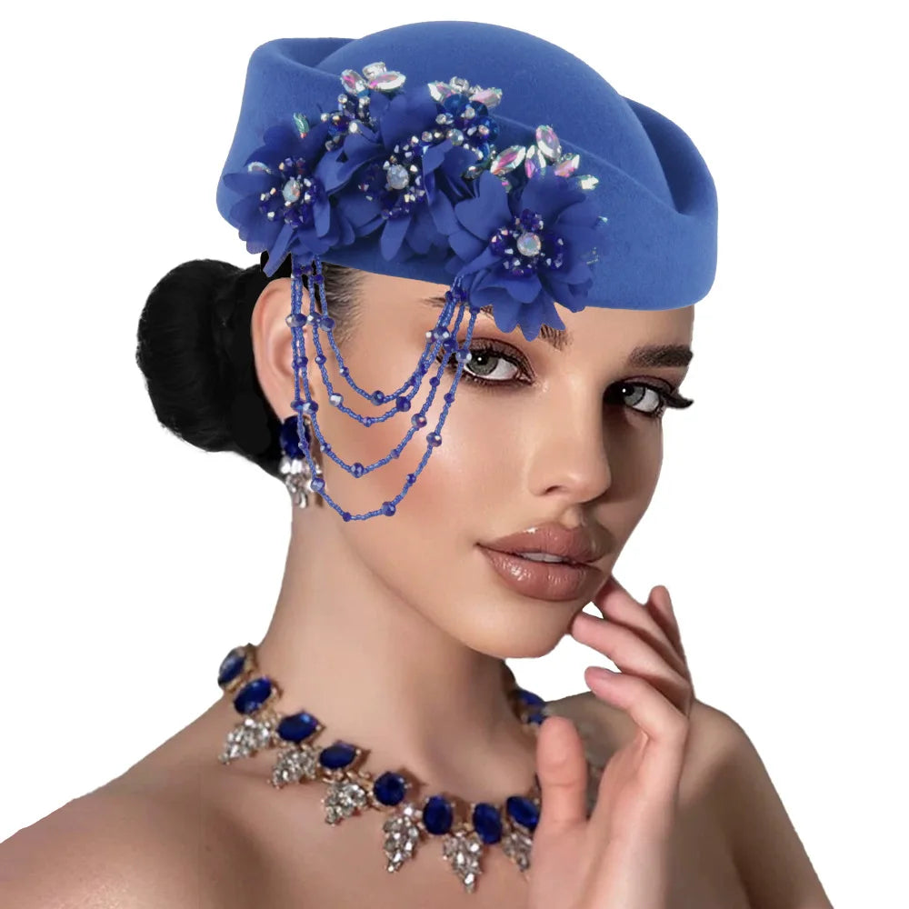African headtie fashion summer turban hat for women with floral accents, soft head wrap suitable for church, party, or casual wear.