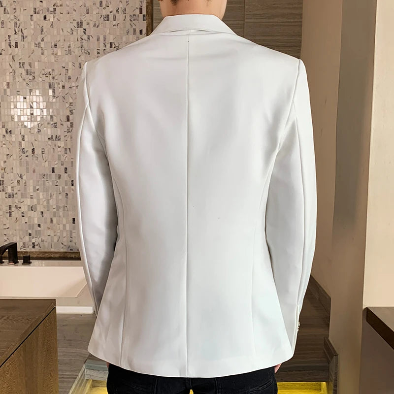 Men's slim fit blazer by Showlu Fashion, high-quality autumn Korean business casual suit, featuring a handsome match color design.