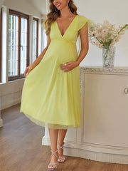 ItsRoya Double Layer Solid Mesh Maternity Dress V Neck Backless Ruffle Photography Props Dresses Loose Pregnant Women Clothing