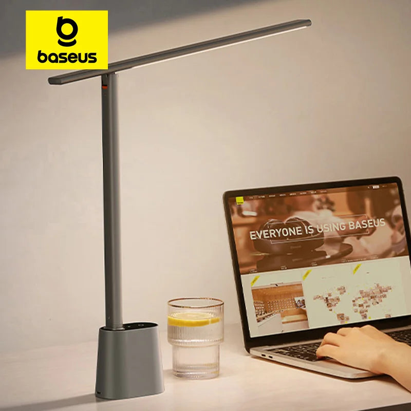 Rechargeable Baseus Smart Desk Lamp with adjustable brightness and modern design, ideal for reading or workspace lighting.