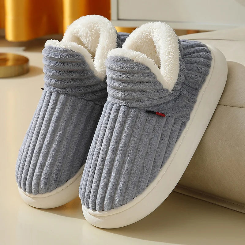 Showlu Fashion Store men's winter slippers with short plush, cotton material, fluffy fur lining, indoor casual soft furry shoes