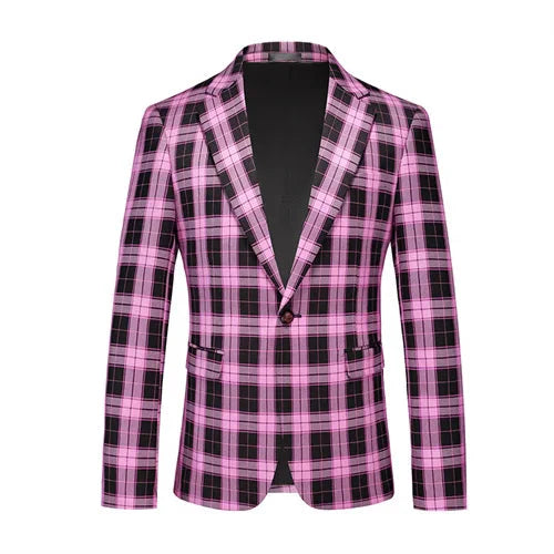 SHOWLU FASHION STORE men's plaid slim fit business suit jacket, single-breasted blazer with notch lapel and tailored fit.