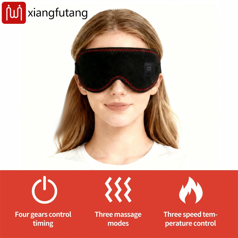 Showlu Smart Heated Eye Massager with 3-level vibration and heat therapy, designed to relax and soothe tired eyes.
