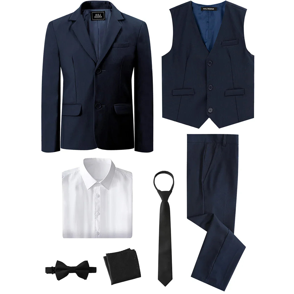 A&J DESIGN boys formal suit set featuring a cotton blazer and tuxedo for kids, ideal for weddings and special occasions.