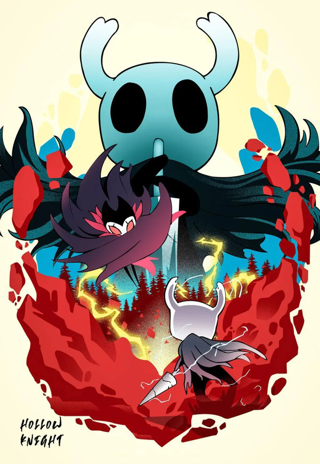 Hollow Knight canvas wall art featuring a modern video game poster with detailed artwork for home decor display.