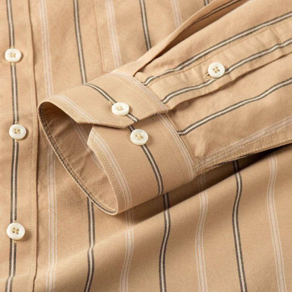 Men's plaid striped dress shirt by Showlu Fashion Store, long sleeve cotton shirt for spring and autumn casual or light business wear.