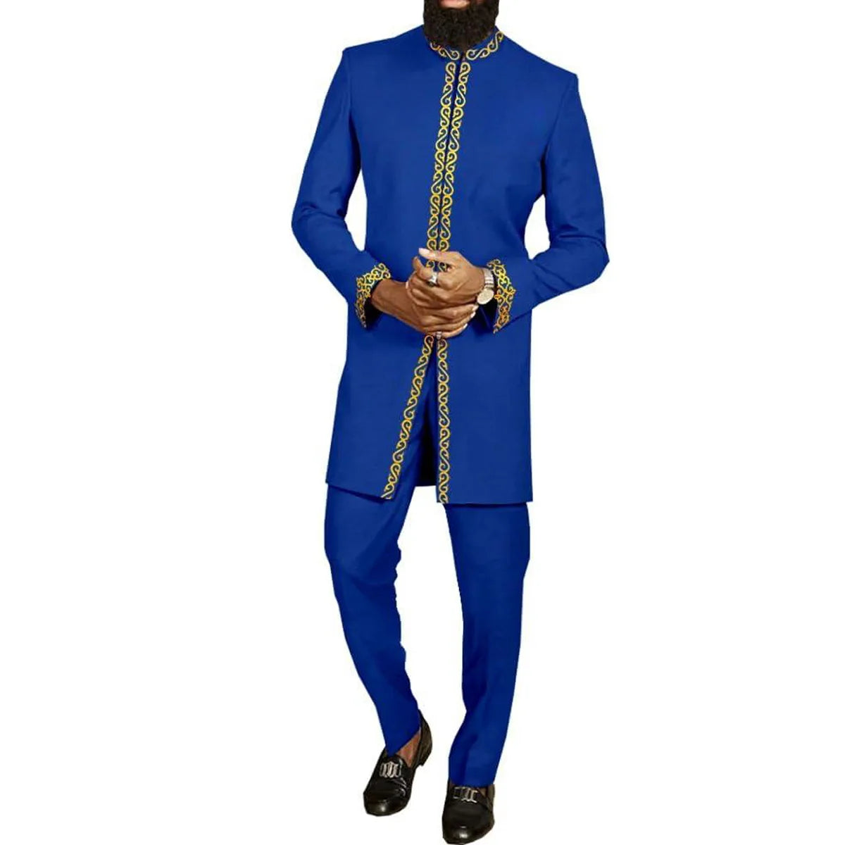 Men's white Kaunda suit by Showlu Fashion, traditional African 2-piece cotton set with embroidered details and classic fit.