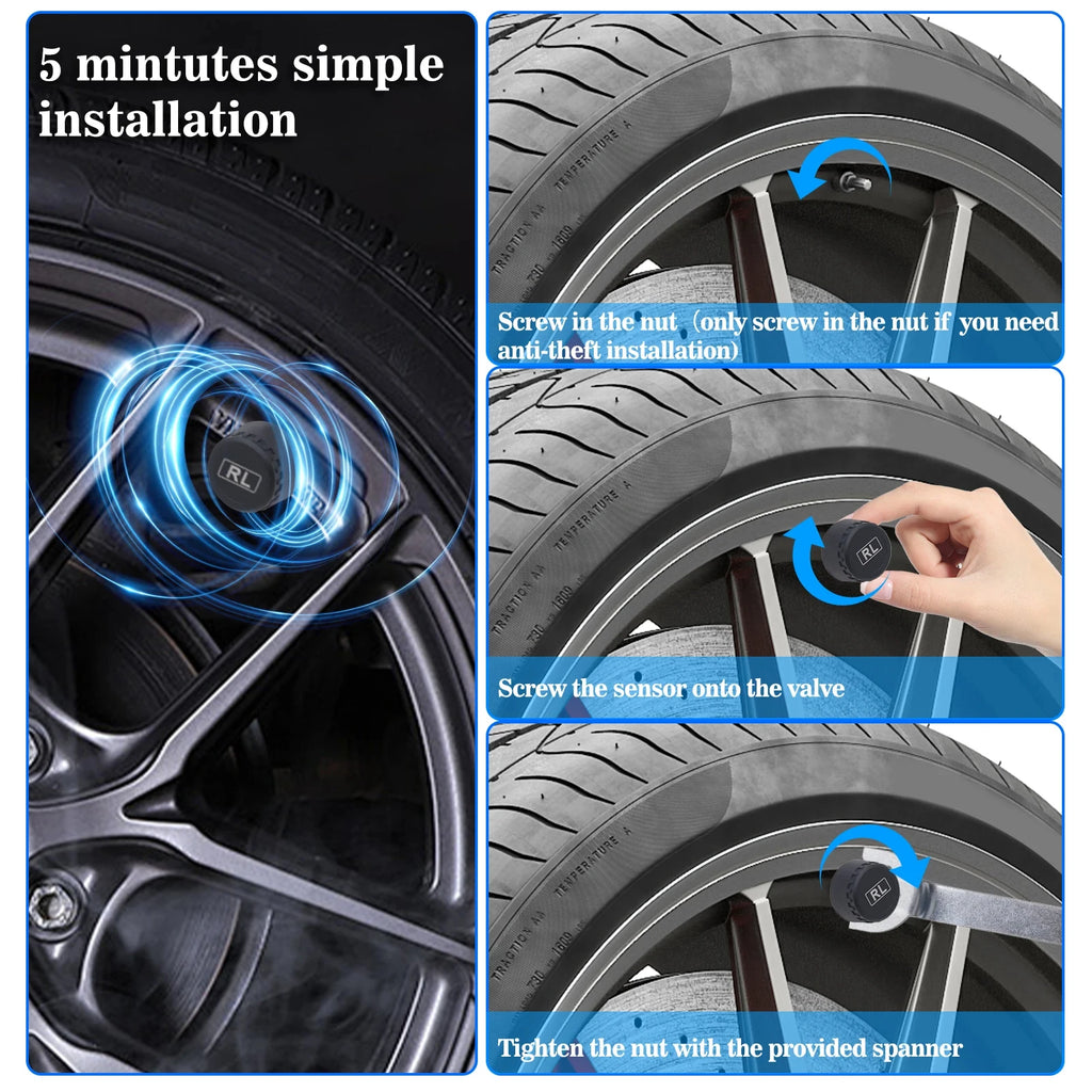 Showlu Smart General car tire pressure monitor displaying digital readout of tire pressure on a vehicle dashboard.