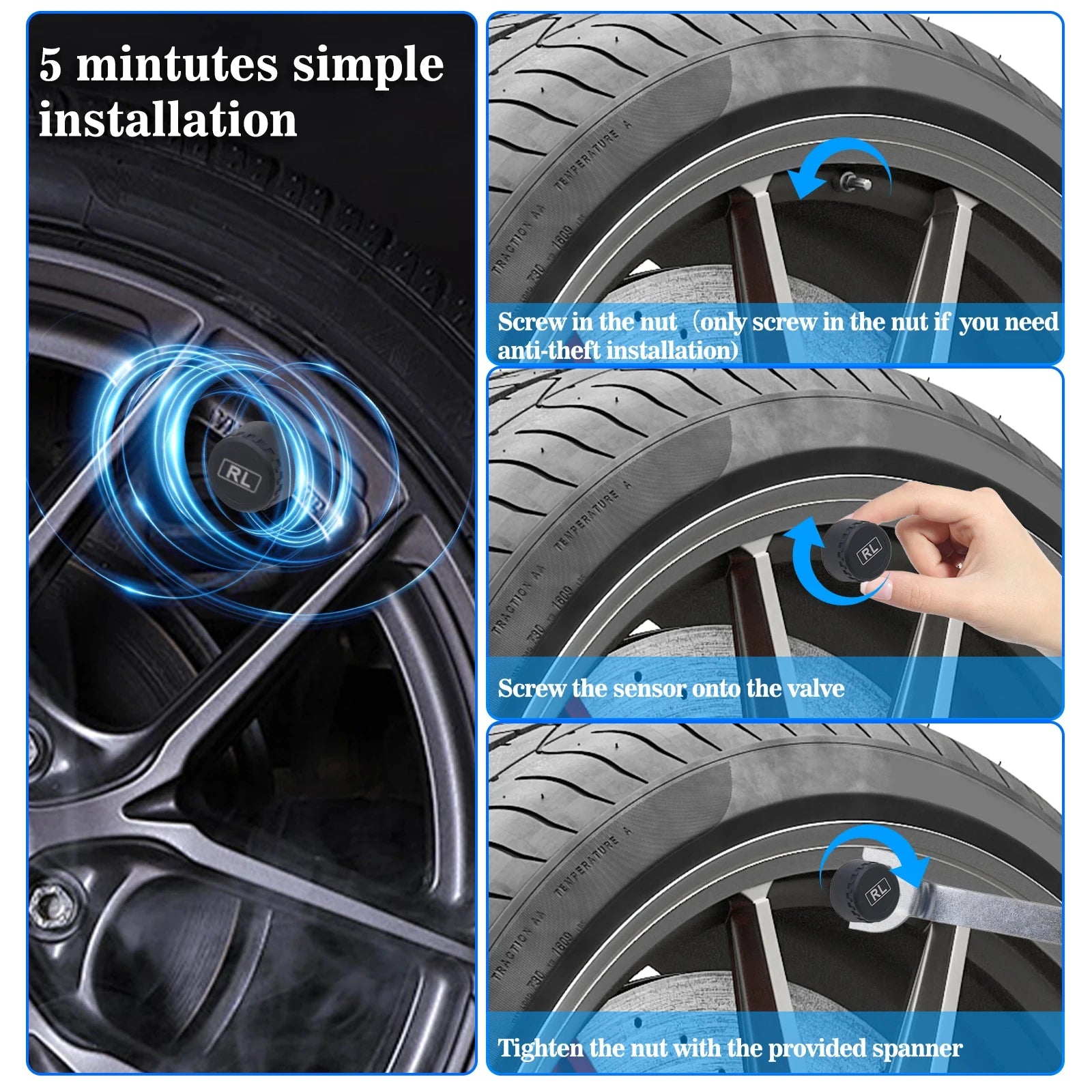 Showlu Smart General car tire pressure monitor displaying digital readout of tire pressure on a vehicle dashboard.