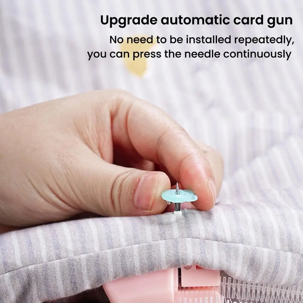 SHOWLU Portable Quick Clothing Fixer with micro stitch tag gun for repairing clothes, shown in a close-up image.