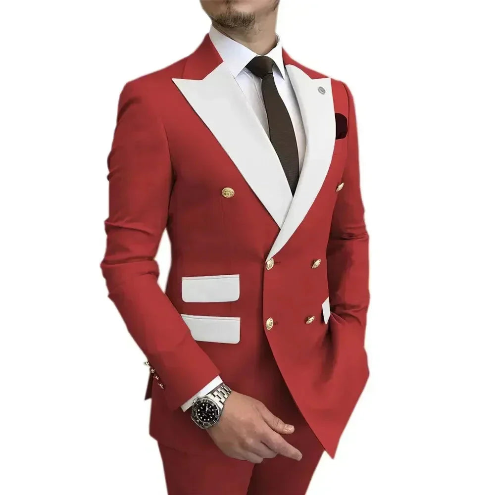 SHOWLU FASHION men's double-breasted blazer and pants suit, stylish 2-piece formal outfit with tailored fit and classic design.